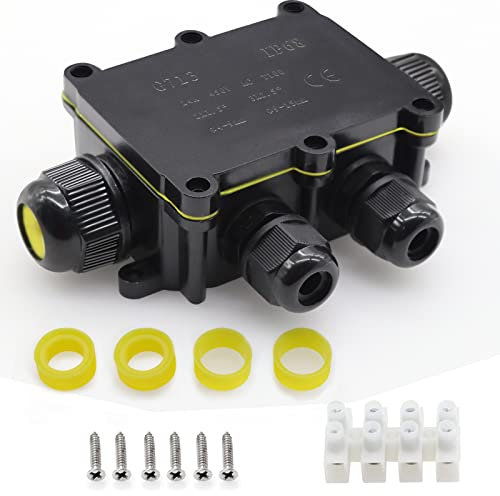 DR.WATCH IP68 Waterproof Junction Box - 2-6 Way Outdoor Cable Connectors with 2 Cable M20 Gland Wire Connector Electrical Junction Box for 5-12MM Diameter Cable, Black Box (4-way)