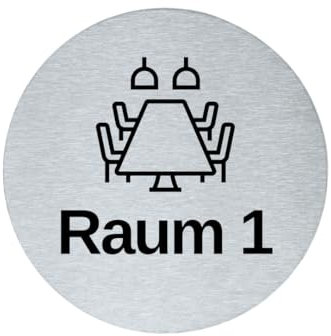 steel design tebart stahl-design-tebart panneau d'information pictogramme rond 7,5 cm acier inoxydable autocollant 3M surface adhésive gravée aspect noble signalisation élégante durable CHAMBRE 1-7,5