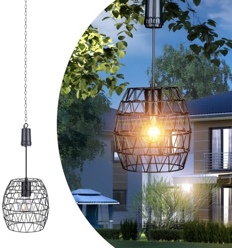 pearlstar Battery Operated Outdoor Hanging Light — Outdoor Indoor Pendant Chandelier Waterproof Porch Gazebo Patio Pendant Lantern Chandelier Lighting