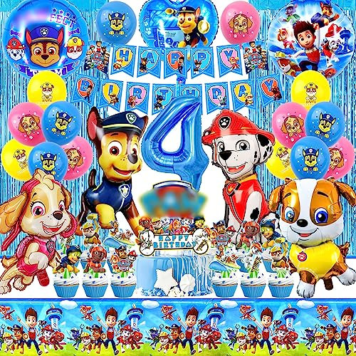 Paw Dog Geburtstag Deko 4 Jahre Set für Jungen – 39-Teiliges Party Zubehör – Leuchtende Farben, Hochwertige Ballons – Perfekt für Kindergeburtstage & Themenpartys – Einfach zu Montieren (Blau)