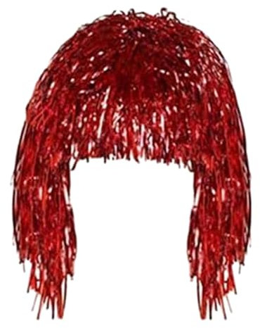 fxwtich Festliche Atmosphäre Perücke Dekoration Erwachsene Metallic Cosplay Supplies Disco Folie Lametta Glänzende Party für Rot