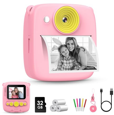 Gofunly Appareil Photo Instantané Enfant, 2.0 Pouces Appareils Photos Numériques Enfants avec Carte 32GB & Papier Photo, HD 1080P Camera Enfant, Noël Anniversaire Cadeau pour Filles Garçons 3-8 Ans