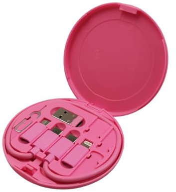 ZALUJMUS Multifunctional Data Cable Storage Box Adaptor for IOS Devices, USB-C and Micro-USB Devices Universal Data Transfer Cable (Pink)