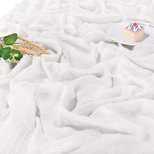 Käsetuch Tischläufer Weiß 80x300 cm, Musselin Modern Tischdeko, Bohemian Gaze Stoff, Rustikal Cheesecloth für Hochzeit, Geburtstag, Taufe, Osterfest