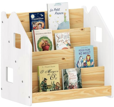 IDIMEX Bücherregal Bruno 4 Fächer aus Massivholz - Natur/weiß Montessori Bücherregal für Kinderzimmer, Stabil und sicher mit abgerundeten Ecken, Kinderzimmeraufbewahrung