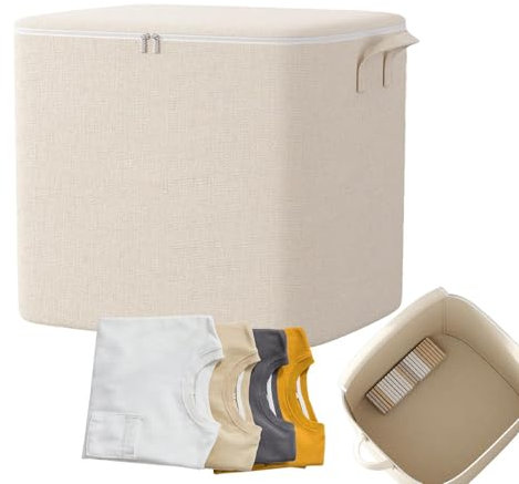 Bettdecken-Aufbewahrungstasche, Baumwolle, großes Fassungsvermögen, Doppel-Reißverschluss, Aufbewahrungstaschen, Organisationsbedarf, multifunktional, platzsparend, mit verstärkten Griffen für