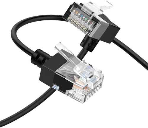 Thzzhnno Câble Ethernet Cat6A à 90 Degrés Coudé vers le Bas 1M, Flexible Fin et Ultra LAN Câble de Raccordement Ethernet Cat6 Rj45 jusqu'à Haute Vitesse 10Gbit/s 550MHz pour PC, Routeur, Imprimante