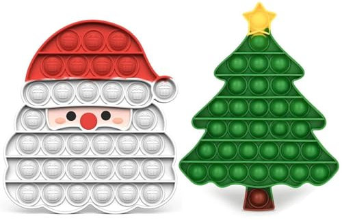 2 Packs Bubble Sensory Fidget Toy, Weihnachtsbaum Push Pop Spielzeug, Weihnachtsmann Push Bubble Fidget Toys, Push and Pop Bubble Plopp Spielzeug, Plopper Spielzeug für Kinder Erwachsene Stressabbau