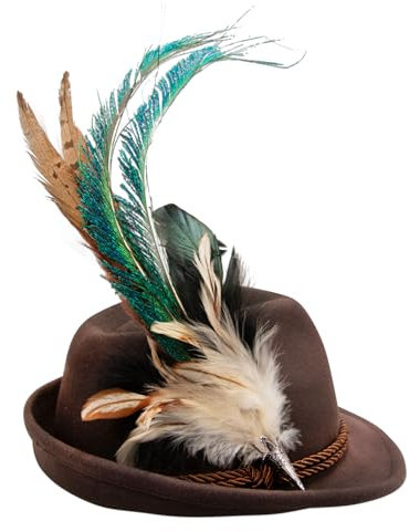 Alpenflüstern Herren Trachtenhut Pfauenfeder - Trachten Filzhut, Hut zur Tracht und Lederhose, Größe L (braun) ADV155