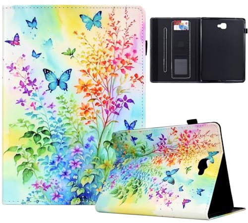 TEDTIKJT Funda Tablet para Samsung Galaxy Tab A 10.1 2016 Funda T580 T585 Tablet Cover PU Cuero Flip Protectora Cover Soporte Carcasa para Samsung Galaxy Tab A 10.1 2016 Funda,Flores de Colores