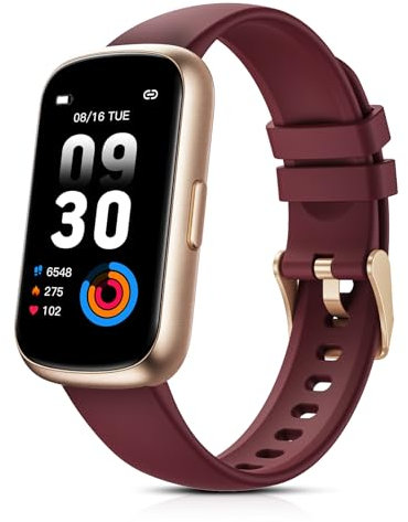 TIFOZEN Smartwatch Donna, 1,47'' Orologio Smartwatch Piccolo con 24 Modalità Sportive/Cardio/SpO2/Sonno/Impermeabile 3ATM/Contapassi/Notifiche/Fitness Tracker per Android iOS, Vino/Oro Rosa
