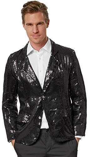 dressforfun Glitzer Pailletten Blazer, Sakko, Kostüm Herren, Faschingskostüme Männer, Karneval, Kostüme für Erwachsene, 80er Jahre Outfit, Discokugel, Gruppenkostüm Erwachsene - schwarz, XL