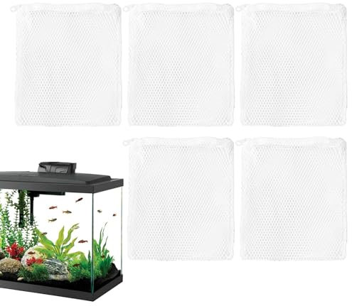 Shxupjn Filterbeutel für Aquarien, 5 x Aquarium-Filtermedien, feinmaschig, Süß- und Salzwasser-Wasseraufbereitungszubehör, Reißverschluss für Zeolith, Torf