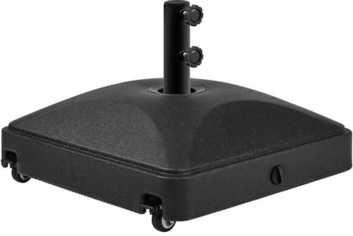 Abician Pied de Parasol Carré à roulettes,Base de Parasol Remplie d'eau 37 L,Socle de Parasol Extérieur pour Mât de Parasol de 3,8 cm/4,8 cm Ø,Patio Jardin Terrasse Piscine Restaurant Noir