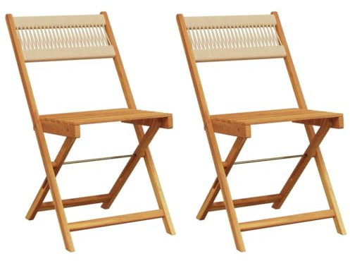 Genérico Wenjingqi 367680 Lot de 2 chaises de bistrot en bois massif d'acacia et corde Beige