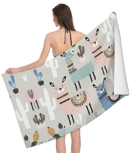 VPPUR Camping-Badetuch mit Lama-Kaktusdruck, 132,1 x 81,3 cm, weich, sehr saugfähig, schnell trocknend, Handtücher für Badezimmer