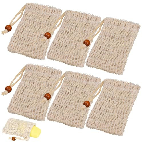 ExcellaElite 6 PCS Sisal Soap Bag for Shower with Drawstring, Organic Natural Soap Bags for Foaming or Drying Soaps