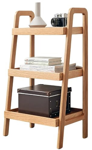 Pevfeciy Originalholzfarbe, Bookshelf mit 3 Ebenen, Leiterregal Holz, Buchregal Stufenregal Eiche, Standregal für Wohnzimmer, Schlafzimmer
