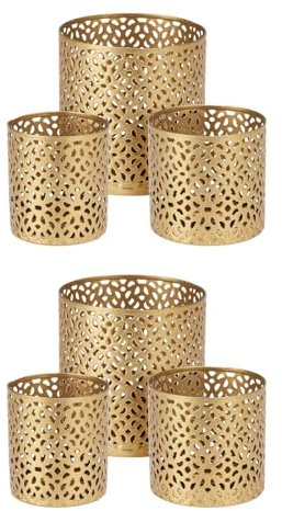 6er Set Metall Teelichthalter Gold Ø 5/6,5/8,5 cm Teelicht Lichteffekte Kerzenhalter Windlicht Tischdeko