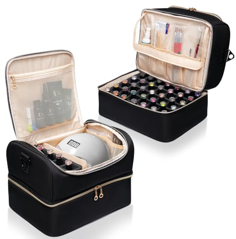 Alfanima Sac Rangement Vernis A Ongles – Malette Onglerie Professionnelle pour Matériel Manucurist et Vernis – Trousse Compacte avec Plateau Amovible pour 45 Vernis (15ml)