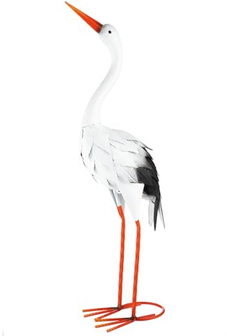 GILDE Figur Storch aus Metall - weiß - Höhe 58 cm - Vogelmotiv - Deko - Garten - Skulptur - Outdoor Statue