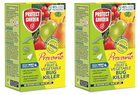 Provanto Ultimate Fruit & Vegetable Bug Killer 30ml Insecticide for Greenfly, Blackfly, Caterpillars & More Edible Plant Protection Makes Up to 60L Fast-Acting Yellow - 2 Pack