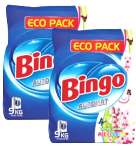 Bingo Waschpulver Eco Pack – Frühlingsbrise Duft – 9 kg – Für weiße & bunte Wäsche,2 Er
