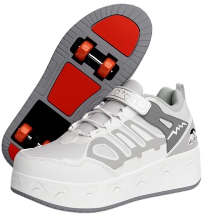 Schuhe mit Rollen für Jungen Mädchen | Rollschuhe Kinder 2-in-1 mit abnehmbaren Rollen | Versenkbare Skateboardschuhe | Leichte Turnschuhe, Verstellbar & rutschfest
