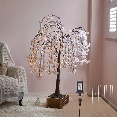 Hairui Lighted Tree with Cherry Blossom 180 Fairy Lights 4FT, Pink Flower Faux Tree Lights for Home, Wedding, Spring Easter Decoration