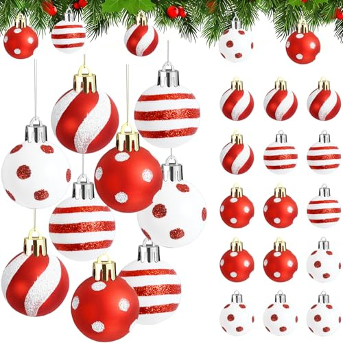 Weihnachtskugeln Plastik, 24 Stück 3 cm Weihnachtsbaumkugeln, Christbaumkugeln Weihnachtskugel, Weihnachtsbaum Kugeln, Tannenbaum Kugeln Weihnachtsdeko, Weihnachtsbaumschmuck Christbaumschmuck