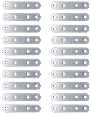 Anhoer 20 conectores planos de 77 x 16 x 2 mm, placa perforada, conector plano, acero inoxidable, placa perforada, placa de conexión, conector para muebles de madera