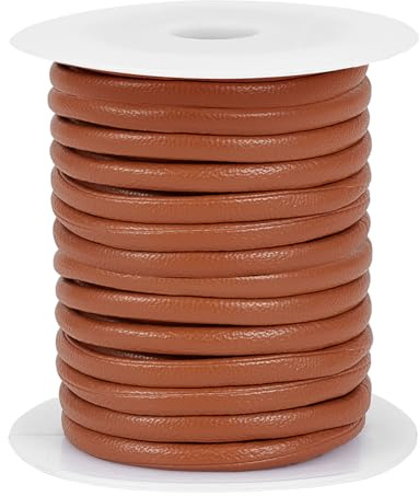 BENECREAT Corde Imitation Peau de Mouton de 10 m Cordon en Cuir Artisanal de 5mm Cordon Rond en Cuir avec Noyau Rempli et Bobines en Plastique pour la Fabrication de Bracelets Colliers Bijoux, Pérou