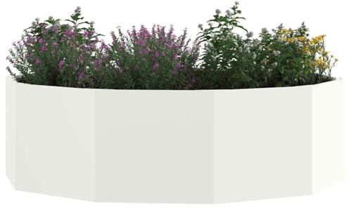 vidaXL Pflanzkübel Weiß 120 x 120 x 35 cm Stahl, Garten- und Terrassenplanter, Moderne Stahlbehälter, langlebige Töpfe, runde Pflanzgefäße für die Terrasse
