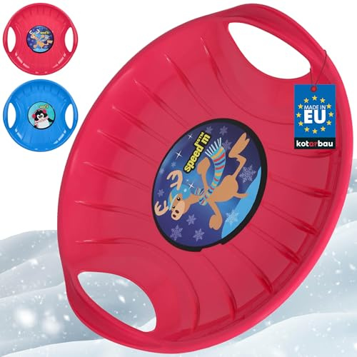 KOTARBAU® 2er Set Rutschteller - ø 60 cm - Popo Rutscher - mit Griffen - Schlitten für Kinder & Erwachsene - Bob Schlitten - Kinderschlitten - Kunststoff - Rosa & Blau