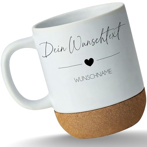 Tasse Untersetzer Kork - Name Wunschtext - selber gestalten personalisiert Geschenke Freundin Schwester Mama - 330 ml - Weiß Matt - schrift bedruckt dein text selbst bedruckte personalisierte