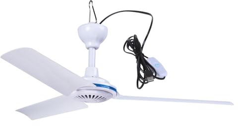 Wsdsgz Petit ventilateur de plafond USB 5 V 6 W silencieux 49,8 cm pour camping extérieur tonnelle dortoir pour randonnée, tente de camping