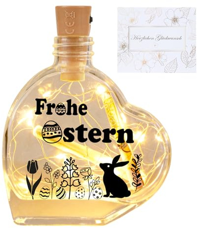 Seutgjie Ostern Geschenke, Frohe Ostern Deko LED Flaschenlicht mit Grußkarten Originelle Personalisiert Easter Gift