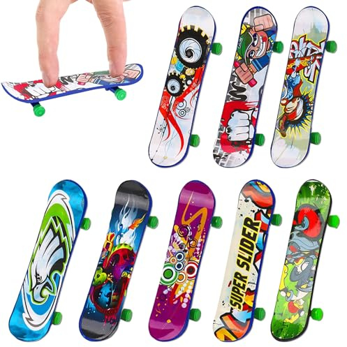 GWEOR Finger Skateboard, 8 Stück Fingerboard, Mini Fingerskateboards Set, Professionelles Finger Spielzeug - für Kinder Partytütenfüller, Kindergeburtstag Geschenke (Zufällige Muster)