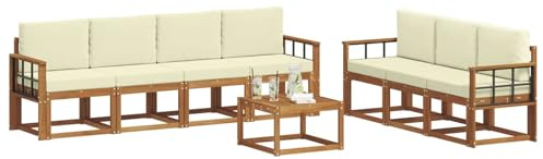 vidaXL Outdoor-Sofagarnitur mit Kissen 8 pcs Natur und Creme, Modernes Outdoor-Sofa, Garten-Ecksofa, Langlebige Lounge für die Terrasse, Komfort-Set zum Entspannen
