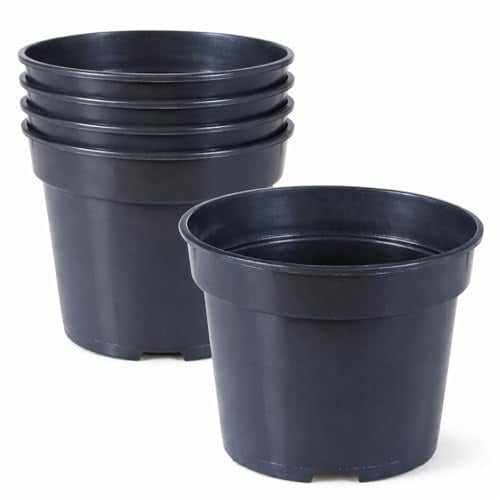 Muddy Hands Pack of 5 Black Plastic Plant Pots - Outdoor Garden Round Planters for Flowers, Herbs & Nursery Plants (20 Litre)