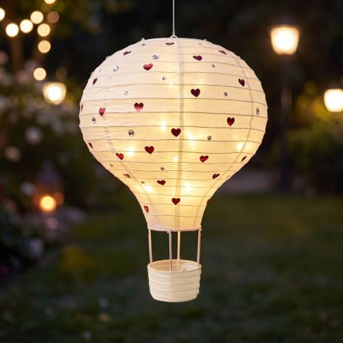 Lampions hochzeitsgeschenk Heißluftballon Deko & Papierlampenschirm | Romantische Lampions Hochzeit Aus Papier. Papierlampion Mit Led-Licht & Strasssteinen. Ideal Als Für Feier. 35x30cm Groß
