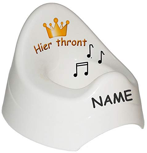 alles-meine.de GmbH Töpfchen/Nachttopf - mit Musik/Sound - Hier thront - groß - WEIß - mit großer Lehne + Spritzschutz incl. Namen - Krone für Prinzen & Prinzessinnen - M..