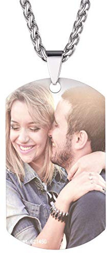 U7 Collier Damen Herren Foto und Texte Gravur Halskette Edelstahl personalisiert Militärische Erkennungsmarke Dog Tag mit 60cm Kette einzigartiges Souvenir Geschenk für Jahrestag Geburtstag