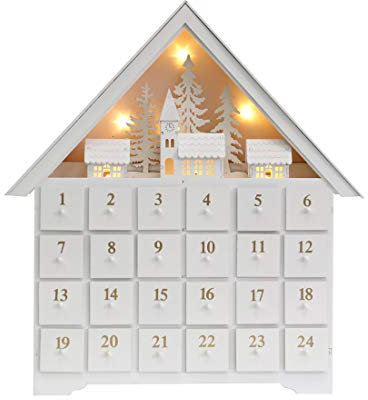 PIONEER-EFFORT Adventskalender aus Holz, 45,7 cm, mit 24 Schubladen und LED-Lichtern, Countdown bis Weihnachtsdekoration