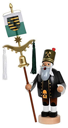 KWO Olbernhau 21131 Räuchermännchen Bergmann mit Schellenbaum, 31 cm