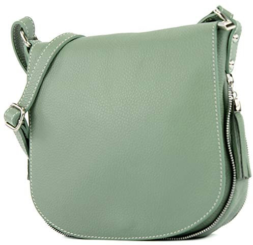 modamoda de - T06 - ital Messenger Umhängetasche aus Leder, Farbe:Graugrün