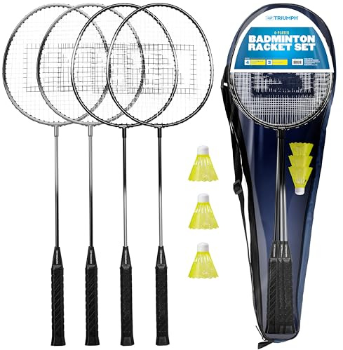 Triumph Sports 4-Spieler-Badminton-Set mit 4 Schlägern, 3 Federbällen und 1 Tragetasche, schwarz (35-7119-2)