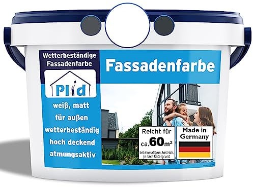 Plid® Peinture Facade Exterieure, Gris weiß 10L – Résistante Aux Intempéries Et Aux UV – Pour Maçonnerie, Mur De Maison, Béton, Crépi, Mur De Cave et Escaliers- Fabriqué en Allemagne