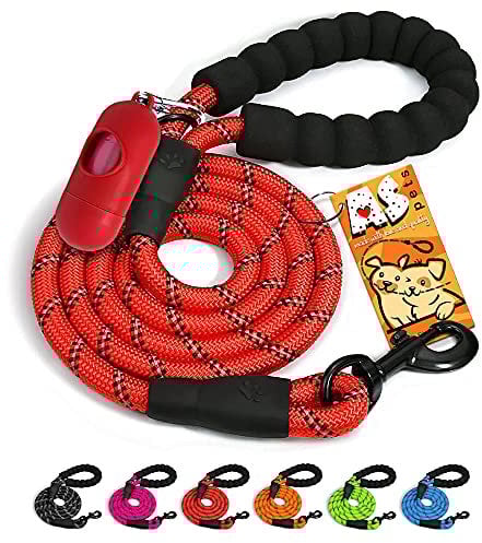 AS PETS Strong Dog Lead with Comfortable Padded Handle and Highly Reflective Threads Rope Dog Leash Safety 5FT Mountain Climbing Rope Twist for Small, Medium and Large Dogs (Red)