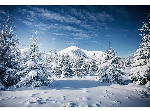 YongFoto 3x2m Winter Schnee Landschaft Fotografie Hintergrund Weihnachtsbaum Snowy Moutain Blauer Himmel Natur Landschaft Hintergrund Weihnachten Familie Party Portrait Foto Requisiten Vinyl